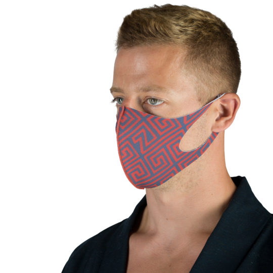 Stoffmaske wiederverwendbar Responsibility, Material Polyester Elasthan, orangerot-blau