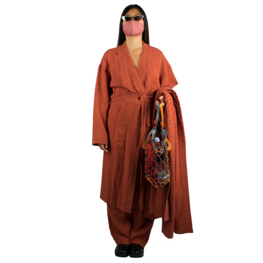 Stoffmaske wiederverwendbar Responsibility, Material Polyester Elasthan, rotorange-beige