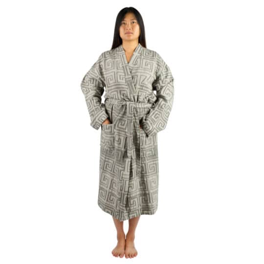 Bademantel fuer Damen und Herren in S-M, schwarz-beige aus Baumwolle, zoeppritz Sunny Leg
