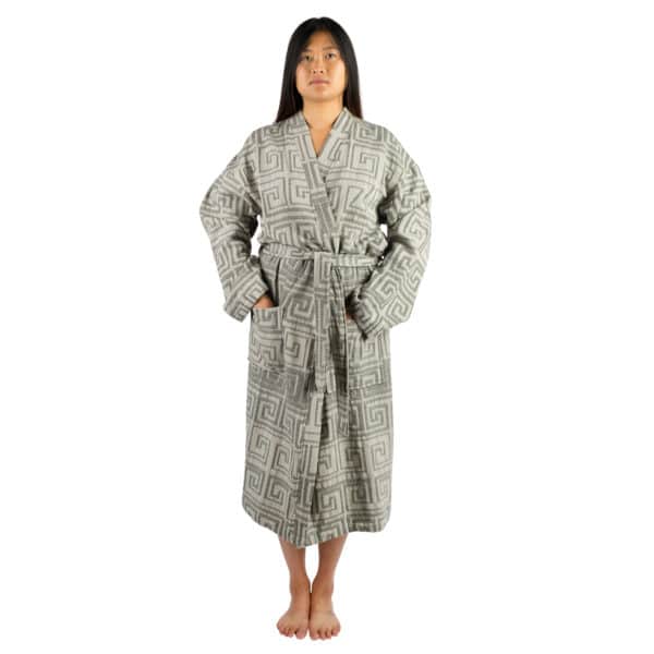 Bademantel fuer Damen und Herren in S-M, schwarz-beige aus Baumwolle, zoeppritz Sunny Leg