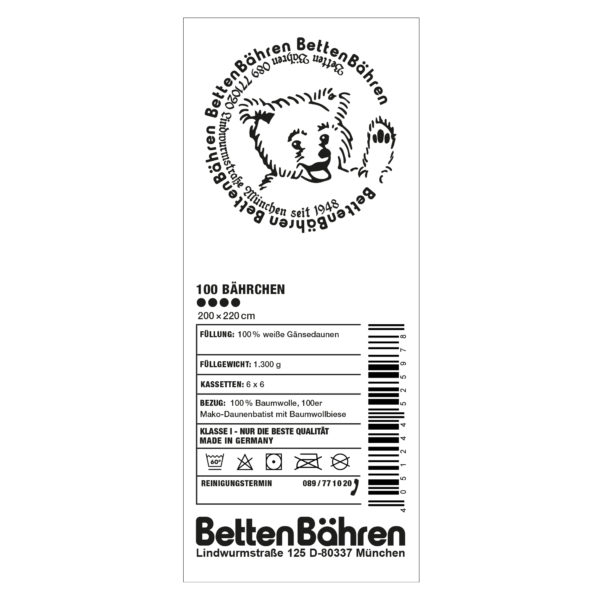 Betten Baehren 100 Baehrchen Muensterlaender Daunen Bettdecke warm Farbe weiss, in Groesse 200x220